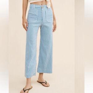Maeve Anthropologie The Colette Wide Leg Crop Linen Blend Pants Striped Size 24P